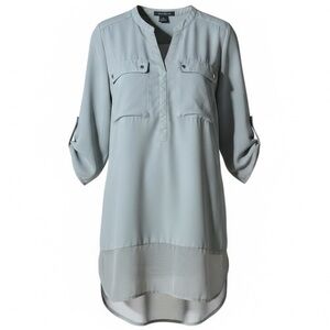 Gray Sheer Y2K Tunic with Silver Tone Buttons Y2K Size Small